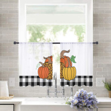 Leopard Pumpkin Sheer Curtains Black White Plaid Voile