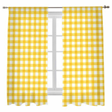 Yellow Checkered Sheer Curtains 52x63 Inch Farmhouse Voile
