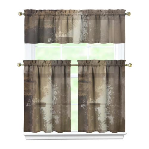 Brown Matte Kitchen Curtain Valance Set 36 Inch