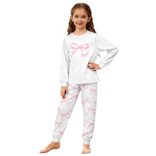 Girls 2-Piece Home Outfit Set Bow Print Long Sleeve Top and