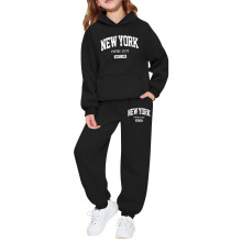Girls Long Sleeve Hoodie Set with Letter Print Boho Style