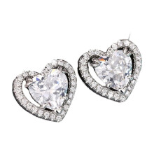 CZ Heart Stud Earrings White Gold Plated 10mm