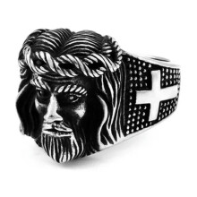 Jesus Cross Ring Stainless Steel Vintage Biker Ring for Men