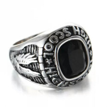 Eagle Ring Stainless Steel Black CZ Vintage Punk Ring for