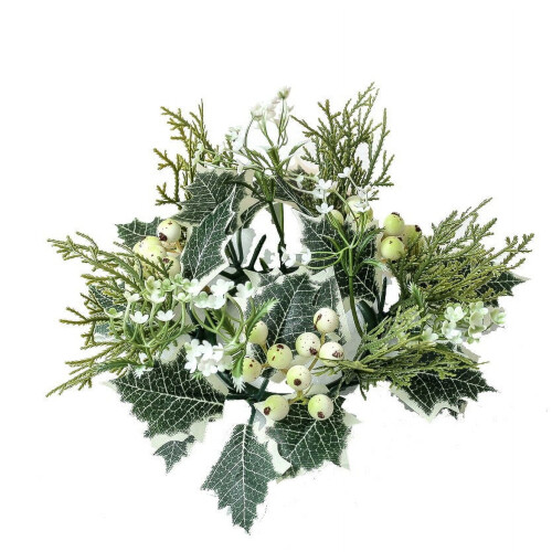 Christmas candle ring red berries snowy pine rustic