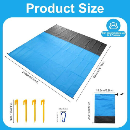 Wasserdichte Strandmatte (210 x 200 cm), sandabweisendes Polyester, tragbare Camping-Picknickdecke 1