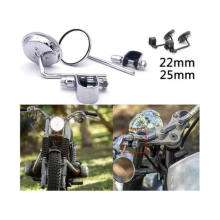 Universal Stainless Steel Motorcycle Rear View Mirrors, 22mm-25mm Convex Clip-On Rotating Round Vintage Style