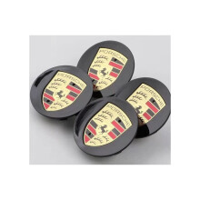4-pakning svarte buede hjulnavkapsler 76 mm med fargelogo, slitesterk ABS-overflate for bilfelger