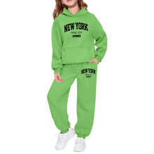 Girls Long Sleeve Hoodie Set with Letter Print