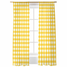 Yellow Checkered Sheer Curtains 52x84 Inch Farmhouse Voile