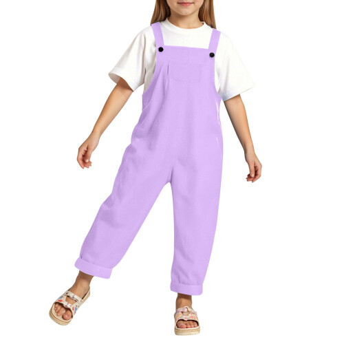 Kids Overalls Unisex Solid Color Soft Bib Overall for 3-14