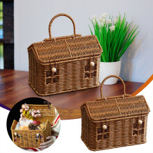Handwoven Rattan House-Shaped Picnic Basket with Lid