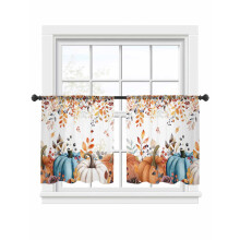 Pumpkin Sheer Curtains Orange Brown Floral Voile 52x54 in