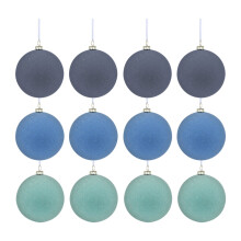 Velvet Flocked Ornaments Blue Green 12 Pcs