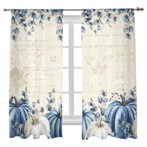 Blue White Sheer Curtains Voile 52x72 in 2 Panels