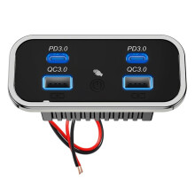 4-Portars Billaddare 76W Dubbla 18W USB-A och Dubbla 20W PD3.0-Portar Strömuttagspanel med Strömbrytare för 12V/24V Bil Lastbil Båt