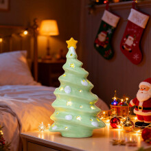 Ceramic Christmas Tree Ornament Green Mini House 1 pc