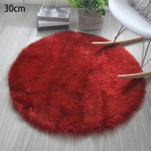 Round Faux Fur Area Rug Red 12 Inch Diameter