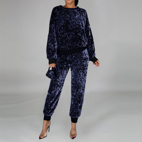 Women's Sequined 3-Piece Set Blue M