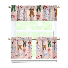 Pink Bow Kitchen Curtains and Valance Set 3-Piece