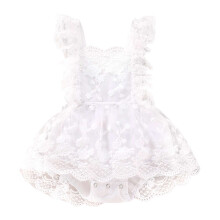 Baby Girls Bodysuits Lace Trim Solid Color Sleeveless Romper
