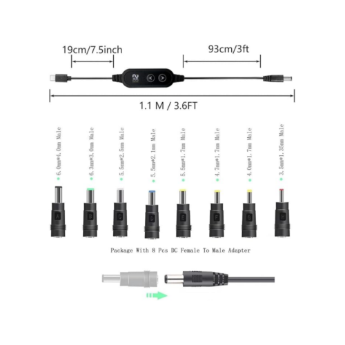 Καλώδιο προσαρμογέα USB C σε DC 3.6FT 1.1m PD Γρήγορη φόρτιση με 10 άκρες σύνδεσης Ρυθ 1