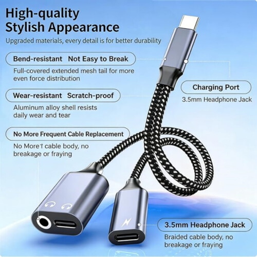 Προσαρμογέας ακουστικών USB C σε 3,5 mm Aux με γρήγορη φόρτιση PD 60W για smartphone και ta 1