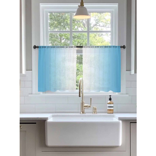 Light Blue White Gradient Sheer Curtains 52x54 Rod Pocket 2