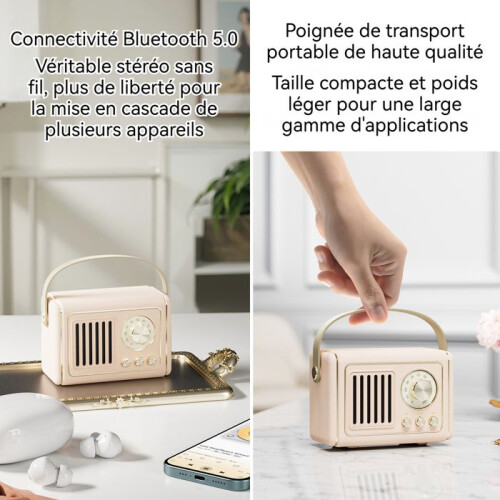 Ηχείο Bluetooth με ρετρό δερμάτινη υφή, επαναφορτιζόμενο USB 1200mAh, υποστηρίζει μο 2