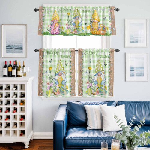 Easter Gnome Kitchen Curtains and Valances Set Pink Flowers 1