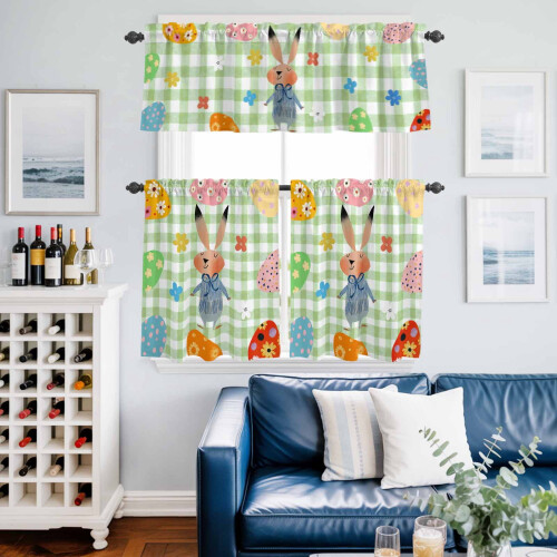 Easter Bunny Kitchen Curtains and Valances Set Green Plaid 1