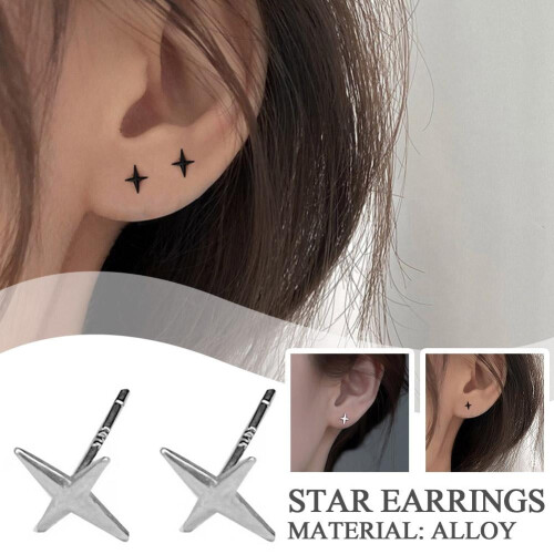 Cross Star Zircon Stud Earrings Four-Pointed 1