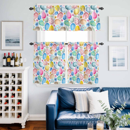 Easter Kitchen Curtains and Valances Set Blue Pink Orange 1