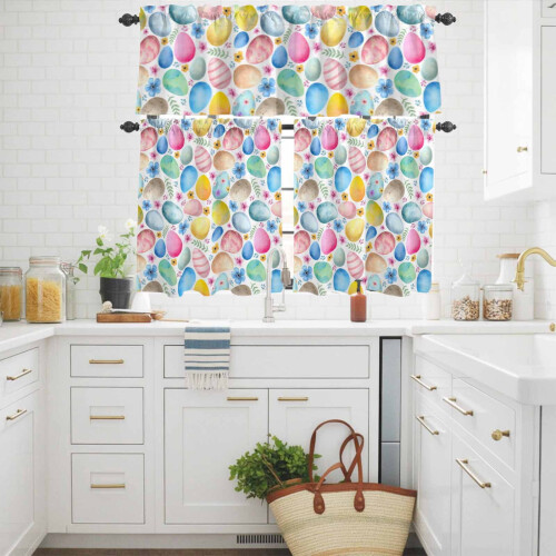 Easter Kitchen Curtains and Valances Set Blue Pink Orange 2