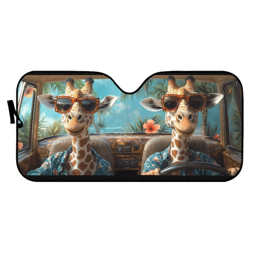 Foldable Car Sunshade Hawaiian Giraffe Hibiscus Design 1 1