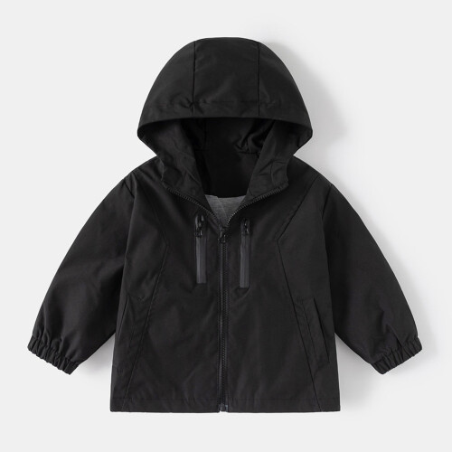 Kids Windbreaker Jacket Hooded Zipper Solid Color for Ages 1