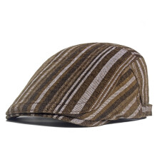 Gorra Newsboy de algodón a rayas para hombre, de terciopelo cálido.
