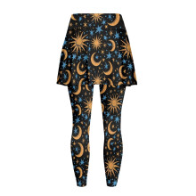 Women's Brown Blue Sun Moon Stars Skort with Leggings XS