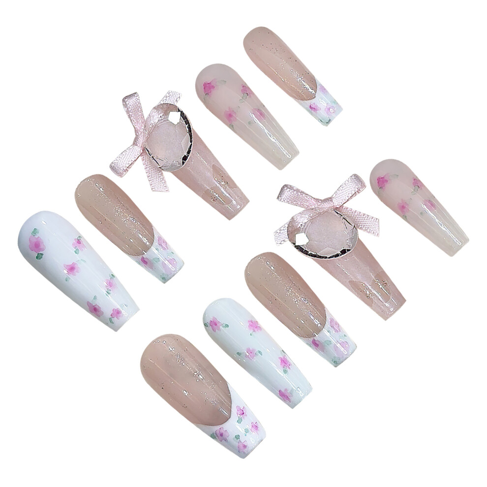 Roc-Electron (Xs) Floral Glossy Nails - Reusable Fake Nails For Women