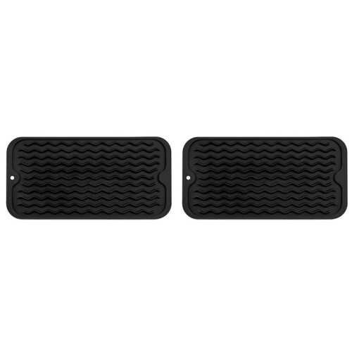 2X Dish Drying Mat for Multiple Usage, Easy Clean, Eco-Friendly, Heat-Resistant Silicone Mat for Kitchen Counter Black-A