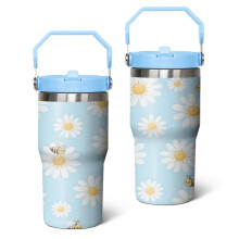 Little Bee & Daisy-glass 600 ml med lokk og sugerør