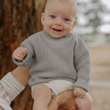 Maglione invernale grigio a girocollo per bambini, a maniche lunghe, caldo.