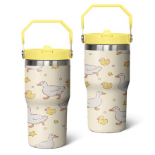 Bicchiere termico White Duckling da 20 once con coperchio e cannuccia