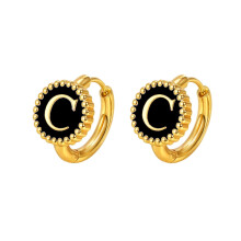 Orecchini a cerchio da donna in acciaio inossidabile con iniziale, a forma di moneta.