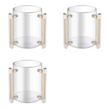 3X Vaso de Lavado de Manos Redondo de Acrílico con Dos Asas de Metal para Oración Judía, Dorado.