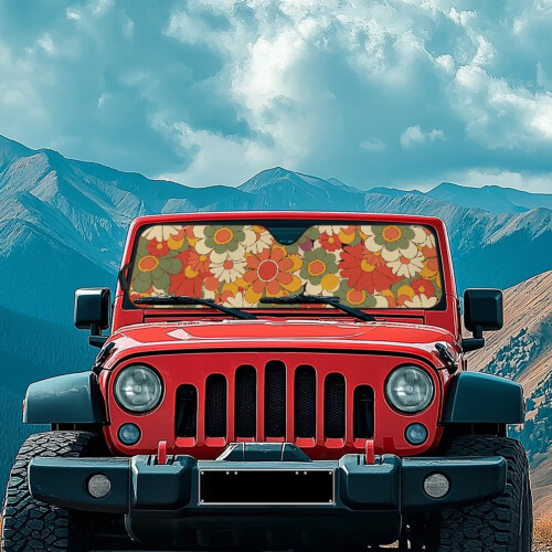 Foldable Hippie Flower Windshield Sun Shade for Jeep 2