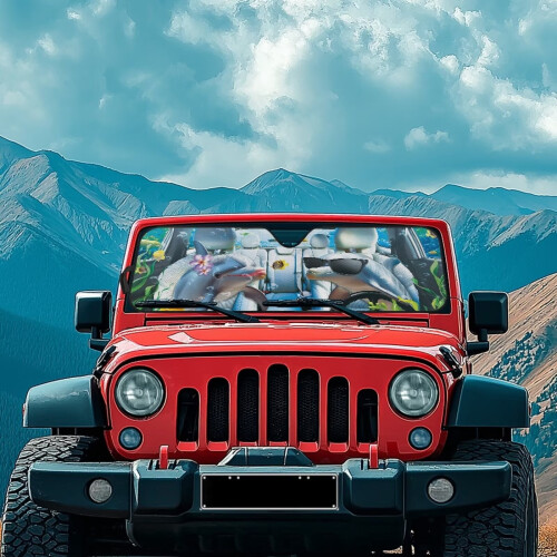 Shark Print Windshield Sun Shade for Jeep Wrangler and 2