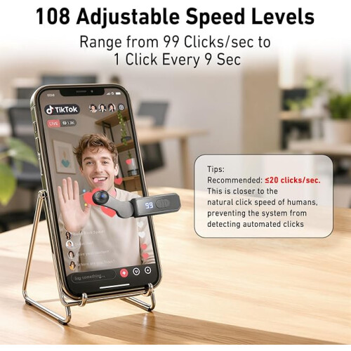 Wireless Auto Clicker for iPhone, iPad and Android, Rechargeable Screen Tapper for Live Streams, Likes, Games 2
