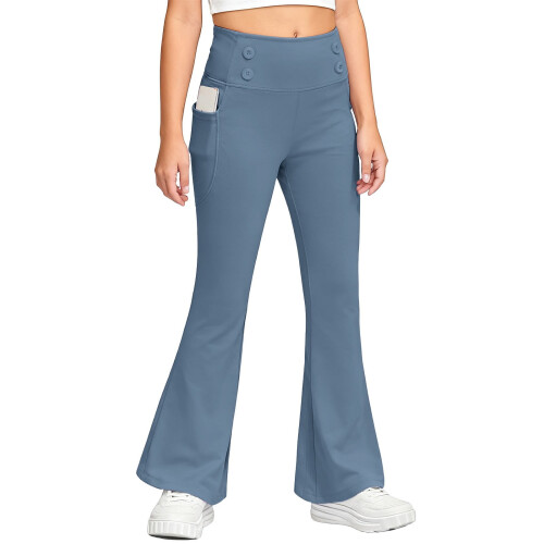 Girls Flared Pants Solid Color Thermal Fleece-Lined with 1