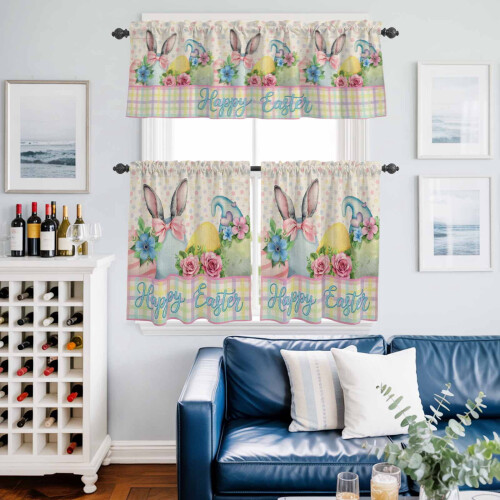 Easter Bunny Kitchen Curtains and Valances Pink Flower 1